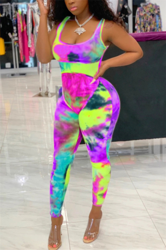 purple Fashion Casual Print zipper Sleeveless O Neck Jumpsuits