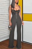 Black Fashion Sexy adult Ma'am Solid Two Piece Suits Loose Sleeveless Two Pieces