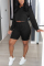 Black Fashion Casual Long Sleeve Zipper Collar Regular Sleeve Short Solid Two Pieces