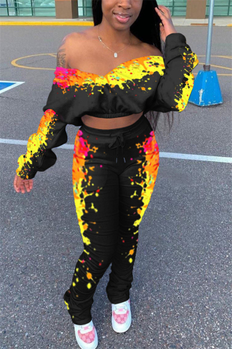 Black venetian Fashion adult Ma'am OL Patchwork Gradient Two Piece Suits pencil Long Sleeve Two Pieces
