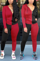 Red Sexy Print Straight Long Sleeve Two Pieces