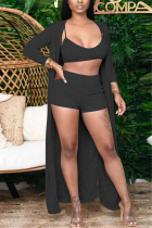 Black knit Sexy Solid Straight Long Sleeve Two Pieces