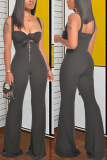 Black Fashion Sexy adult Ma'am Solid Two Piece Suits Loose Sleeveless Two Pieces