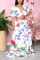 White Fashion adult Ma'am Sweet Print Two Piece Suits A-line skirt Short Sleeve Two Pieces