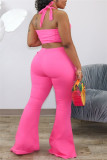 Pink Zipper Fly Low Solid Zippered Loose Pants Bottoms