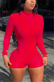 Red Fashion Casual Solid Long Sleeve O Neck Rompers