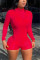 Red Fashion Casual Turtleneck Long Sleeve Regular Sleeve Skinny Solid Romper