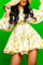Yellow Fashion Hubble-Bubble Sleeve Long Sleeve O Neck A Line Mini Print Dresses