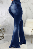 Deep Blue Fashion Casual Boot Cut Solid Jeans