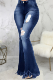 Light Blue Fashion Casual Boot Cut Solid Jeans