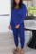Blue Milk Silk Fashion Casual adult Ma'am Solid Two Piece Suits pencil Long Sleeve Two Pieces