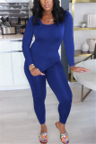 Blue Milk Silk Fashion Casual adult Ma'am Solid Two Piece Suits pencil Long Sleeve Two Pieces