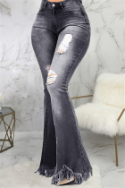 Black Fashion Casual Boot Cut Solid Jeans
