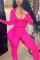 Rose Red Sexy Casual U Neck Long Sleeve Regular Sleeve Skinny Solid Jumpsuits