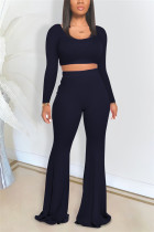 Navy Blue Fashion Casual adult Ma'am Solid Two Piece Suits Loose Long Sleeve Two Pieces