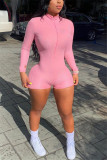 Pink Fashion Casual Solid Long Sleeve O Neck Rompers