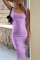 Purple Fashion Sexy Spaghetti Strap Sleeveless U Neck Sling Dress Mid Calf Solid Dresses