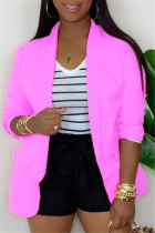 Pink Notched Solid Pure Long Sleeve Outerwear