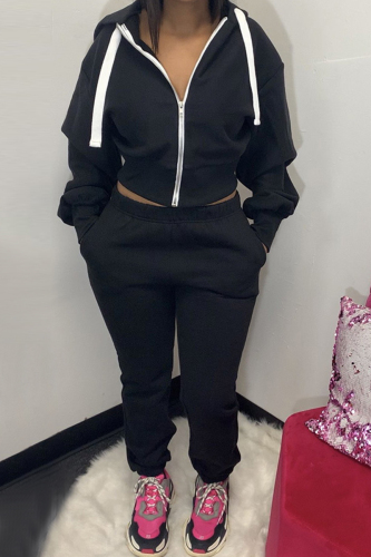 Black Casual OL Solid pencil Long Sleeve Two Pieces