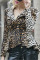 Brown Notched Leopard Others Long Sleeve Outerwear