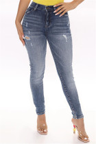 Deep Blue Fashion Casual Skinny Solid Jeans