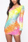 Colorful Sexy Single Sleeve Long Sleeve Oblique Collar Mini Print Dresses