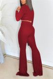 Red Fashion Casual adult Ma'am Solid Two Piece Suits Loose Long Sleeve Two Pieces