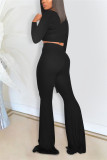 Black Fashion Casual adult Ma'am Solid Two Piece Suits Loose Long Sleeve Two Pieces