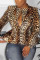 Brown Notched Leopard Others Long Sleeve Outerwear