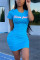 Blue Sexy Casual Sleeve Short Sleeve O Neck A Line Mini Letter Print Dresses