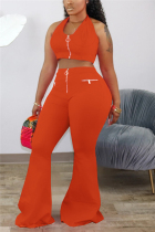 Orange Fashion Sexy Sleeveless Halter Off The Shoulder Short Solid Two Pieces