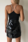 Black Fashion Sexy Spaghetti Strap Sleeveless Spaghetti Strap Short Solid Tops