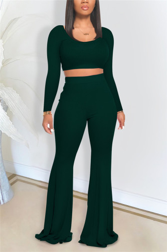 Dark green Fashion Casual adult Ma'am Solid Two Piece Suits Loose Long Sleeve Two Pieces