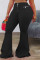 Black Fashion Casual Boot Cut Solid Trousers