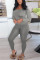Grey Milk Silk Fashion Casual adult Ma'am Solid Two Piece Suits pencil Long Sleeve Two Pieces
