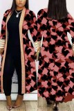 Pink Fashion Casual Scarf Collar Long Sleeve Regular Sleeve Print Coats
