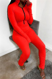 Orange Fashion Sexy Solid zipper Long Sleeve O Neck Jumpsuits