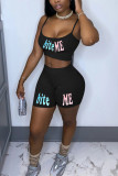 Black Sexy Letter Straight Sleeveless Two Pieces