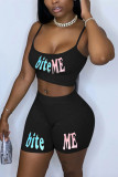Black Sexy Letter Straight Sleeveless Two Pieces