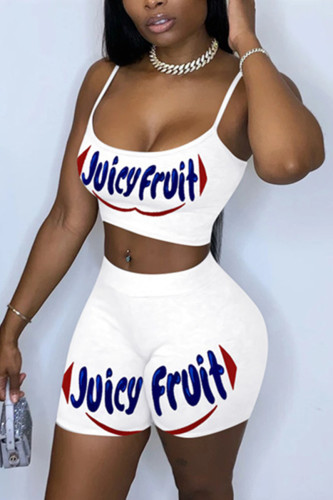 White Sexy Letter Straight Sleeveless Two Pieces