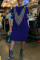 Dark Blue Casual Street Long Sleeves O neck Straight Knee-Length Print diamonds Dresses