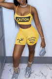 Yellow Sexy Letter Straight Sleeveless Two Pieces