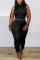 Black Fashion Sexy O Neck Sleeveless Off The Shoulder Skinny Patchwork Jumpsuits