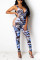 Rose Red Fashion Sexy Spaghetti Strap Sleeveless Off The Shoulder Skinny Camouflage Print Jumpsuits