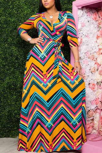 Multi Fashion Regular Sleeve Half Sleeve V Neck Printed Dress Floor Length Print Dresses