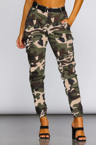 Yellow Drawstring High Print camouflage pencil Pants Bottoms