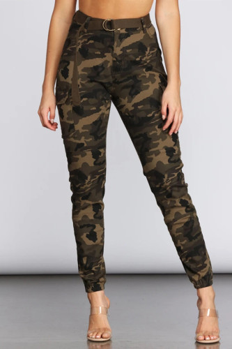 Camouflage Drawstring High Print camouflage pencil Pants Bottoms