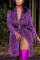 purple cardigan Leopard Print Nylon Print Long Sleeve Outerwear