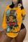 Yellow O Neck Long Sleeve Print Tops