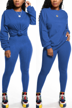 Blue Fashion Casual Work Sportswear Long Sleeve O Neck Regular Sleeve Regular Solid Two Pieces